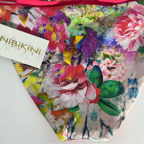 TiniBikini NWT’s Reversible Floral Orange Pink Swim Hi-Cut String Bottoms Sz MED - Picture 7 of 16